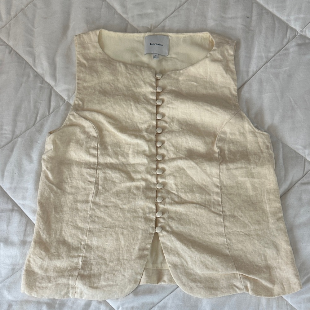 Reformation baby yellow  Sleeveless Button-Down Blouse linen sz S